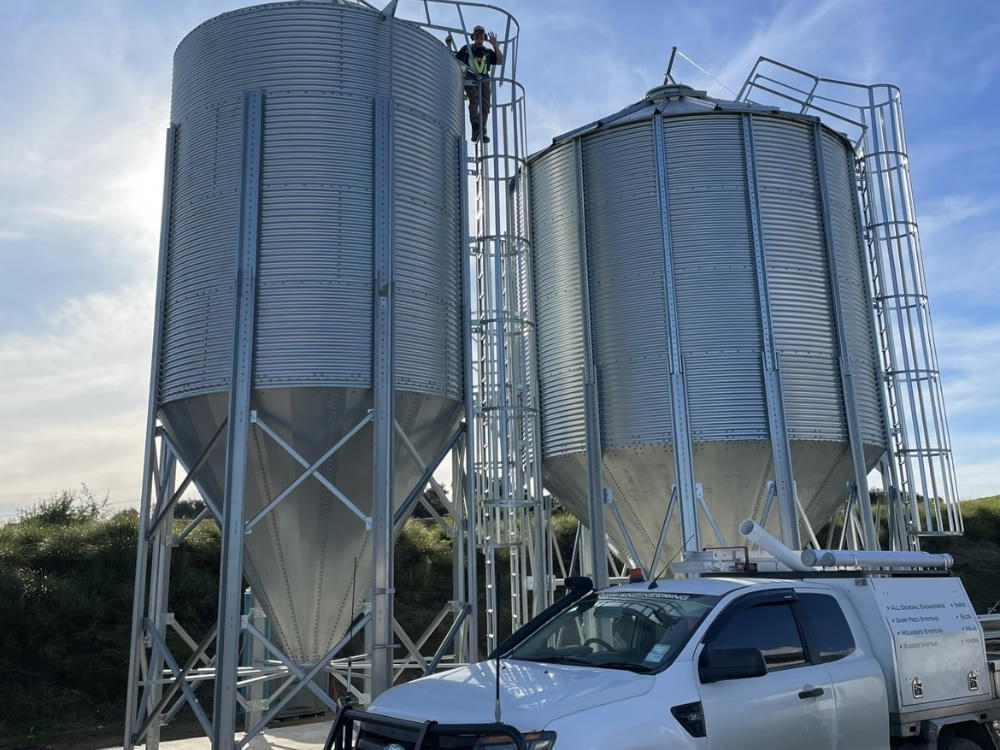Feed Storage Silos Installed By D&W Engineering In Stratford Taranaki NZ